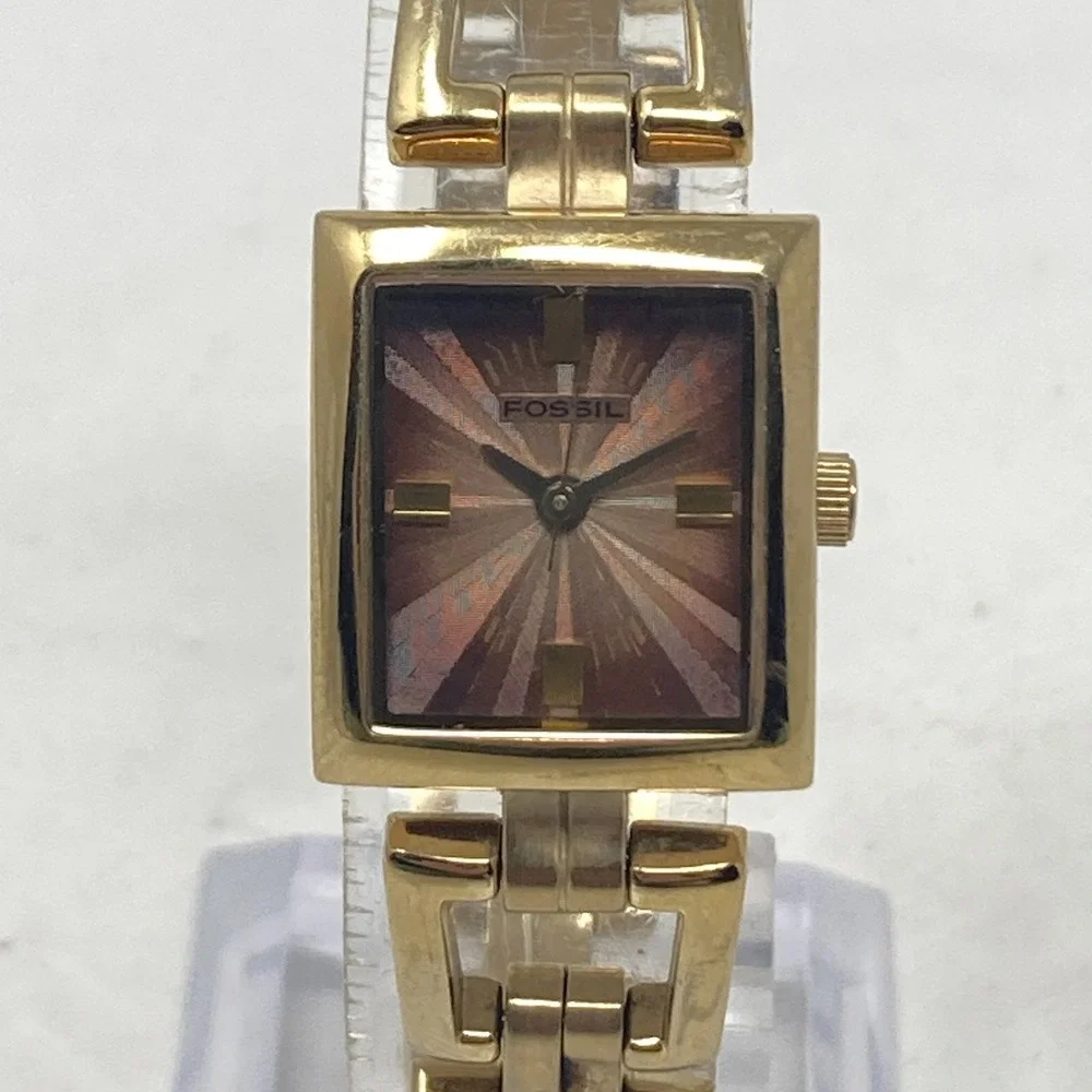 Fossil F2 Watch Women 19mm Gold Tone Brown Dial ES-1158 New Battery 6.25